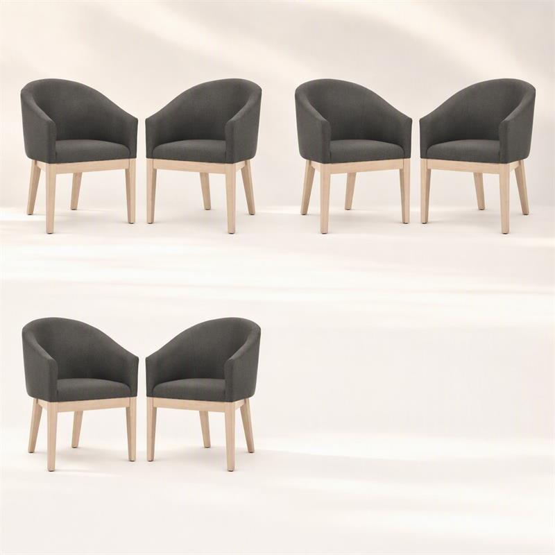 Pemberly Row Set of 6 Gray Fabric Barrel Chairs with Solid Wood Legs