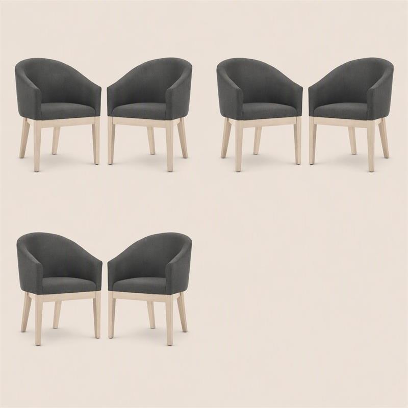 Pemberly Row Set of 6 Gray Fabric Barrel Chairs with Solid Wood Legs