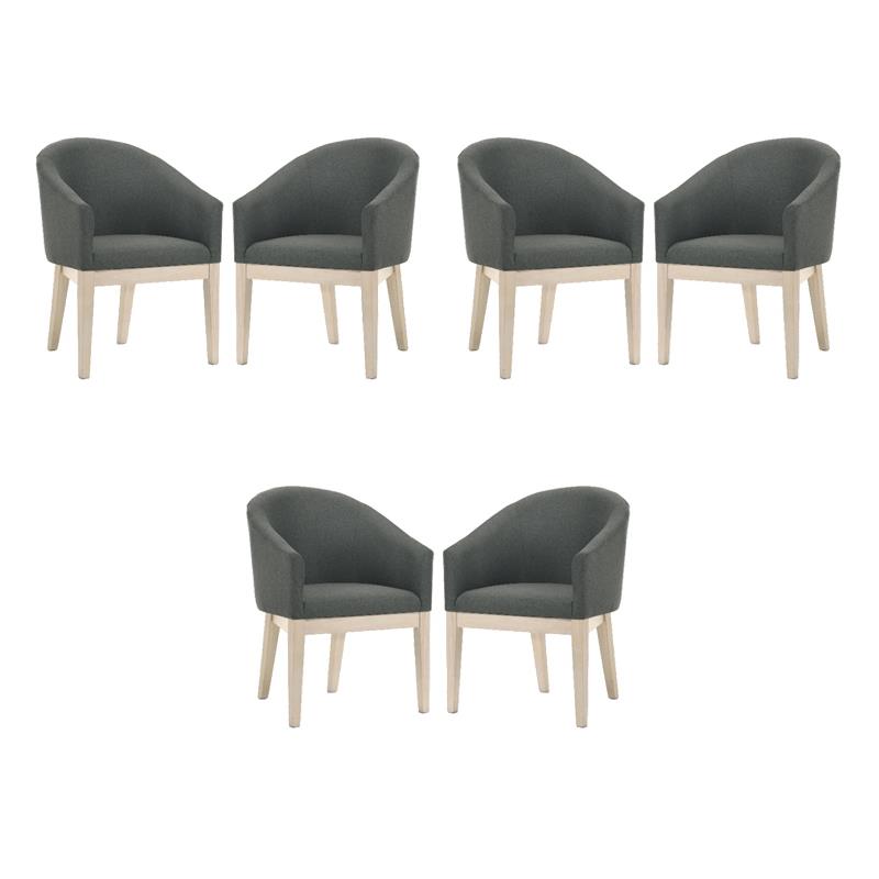 Pemberly Row Set of 6 Gray Fabric Barrel Chairs with Solid Wood Legs