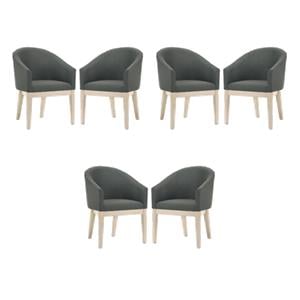 Pemberly Row Set of 6 Gray Fabric Barrel Chairs with Solid Wood Legs
