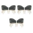 Pemberly Row Set of 6 Gray Fabric Barrel Chairs with Solid Wood Legs