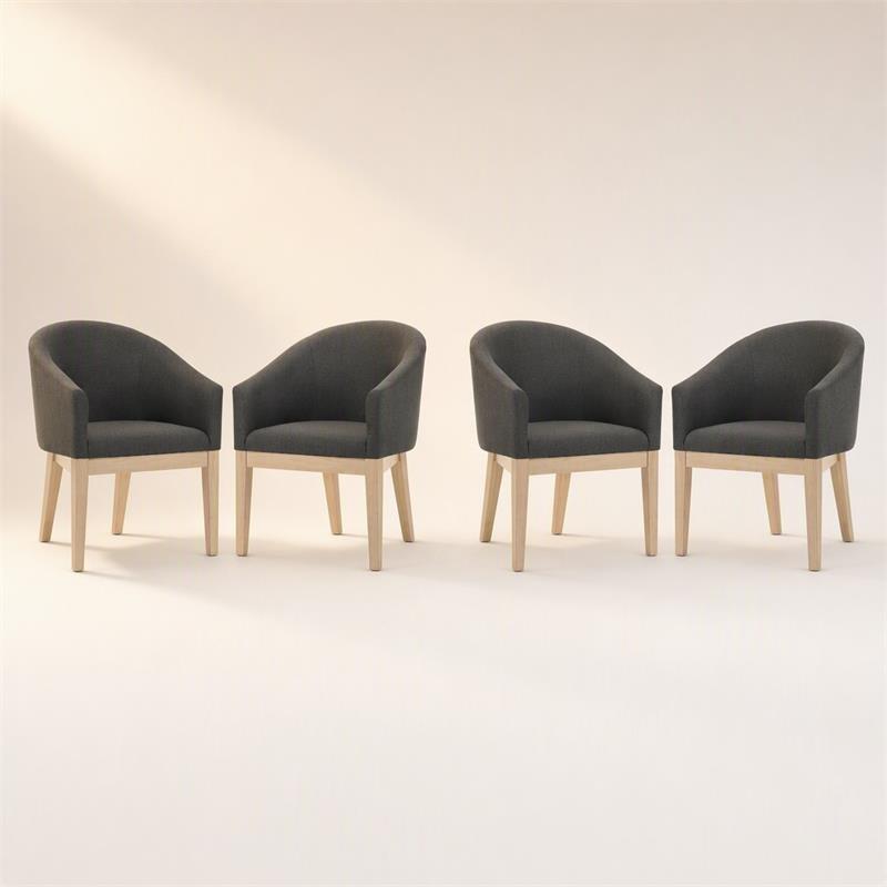 Pemberly Row Set of 4 Gray Fabric Barrel Accent Chairs with Solid Wood Legs