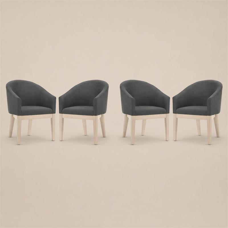 Pemberly Row Set of 4 Gray Fabric Barrel Accent Chairs with Solid Wood Legs