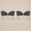 Pemberly Row Set of 4 Gray Fabric Barrel Accent Chairs with Solid Wood Legs