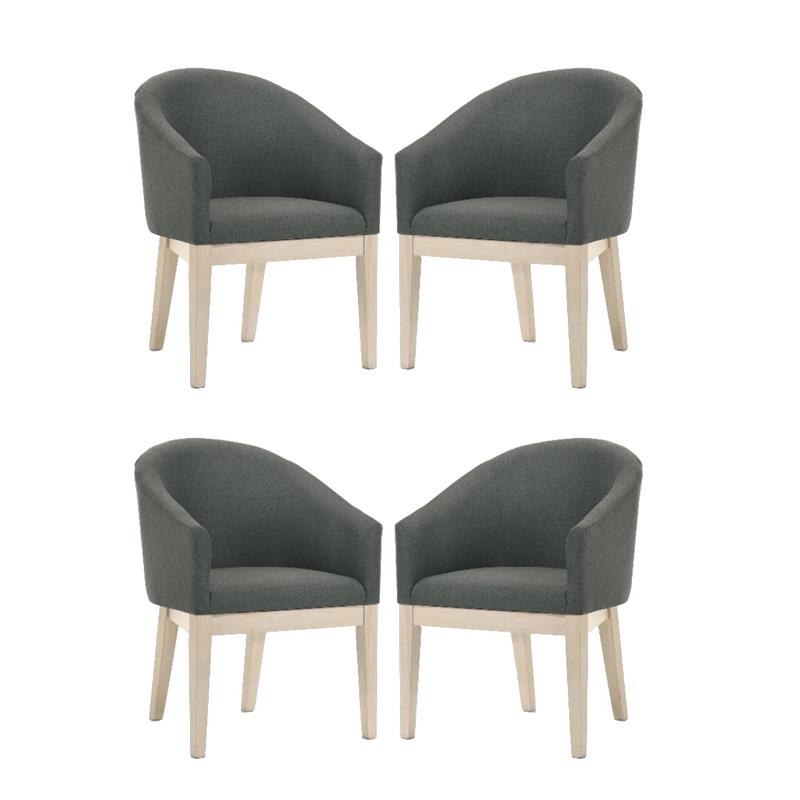 Pemberly Row Set of 4 Gray Fabric Barrel Accent Chairs with Solid Wood Legs
