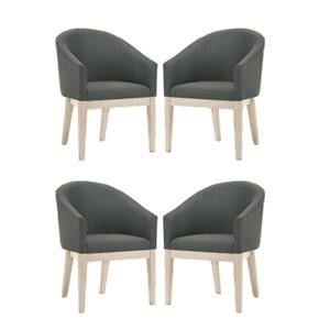 Pemberly Row Set of 4 Gray Fabric Barrel Accent Chairs with Solid Wood Legs