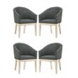 Pemberly Row Set of 4 Gray Fabric Barrel Accent Chairs with Solid Wood Legs