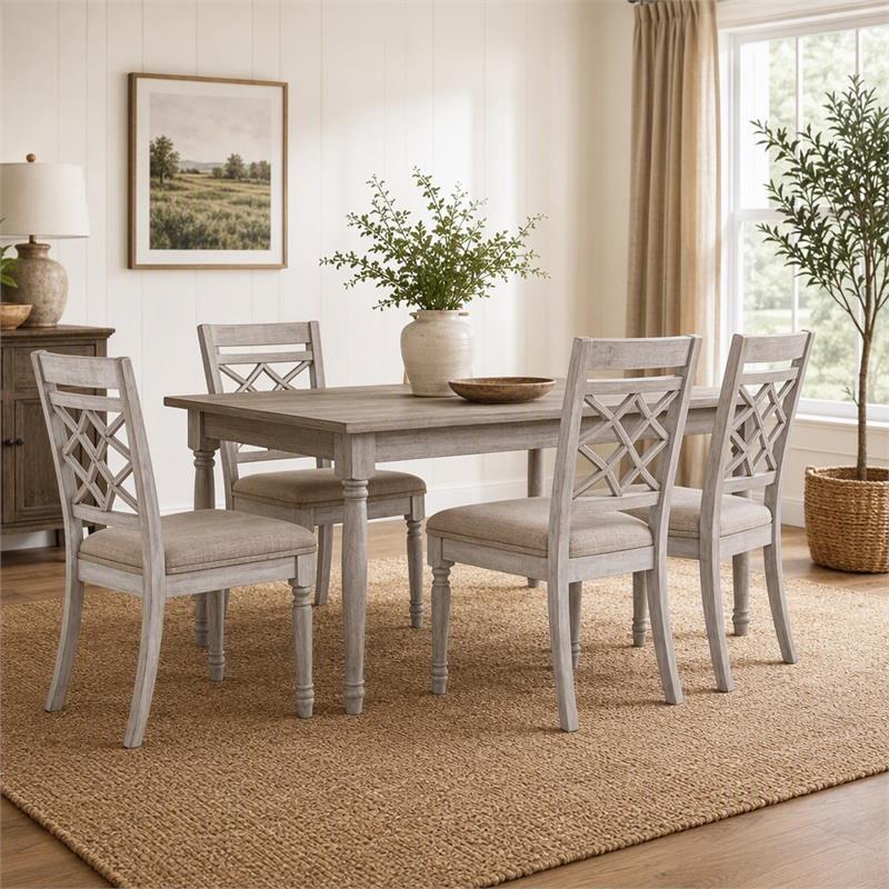 Pemberly Row Set of 6 Off White Fabric Chairs with Cushioned Seats