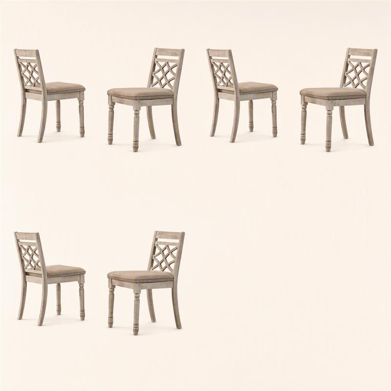 Pemberly Row Set of 6 Off White Fabric Chairs with Cushioned Seats