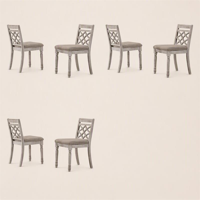 Pemberly Row Set of 6 Off White Fabric Chairs with Cushioned Seats