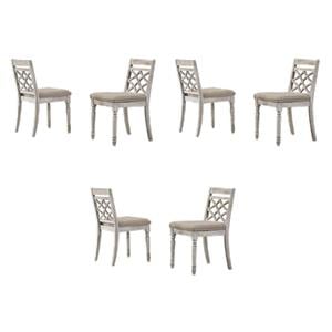 Pemberly Row Set of 6 Off White Fabric Chairs with Cushioned Seats