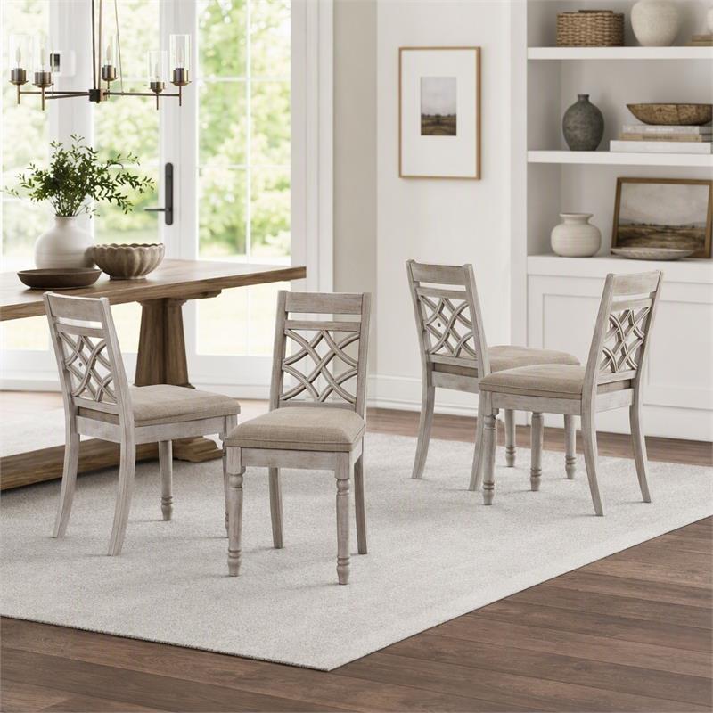 Pemberly Row Set of 4 Contemporary Off White Fabric Chairs with Cushion