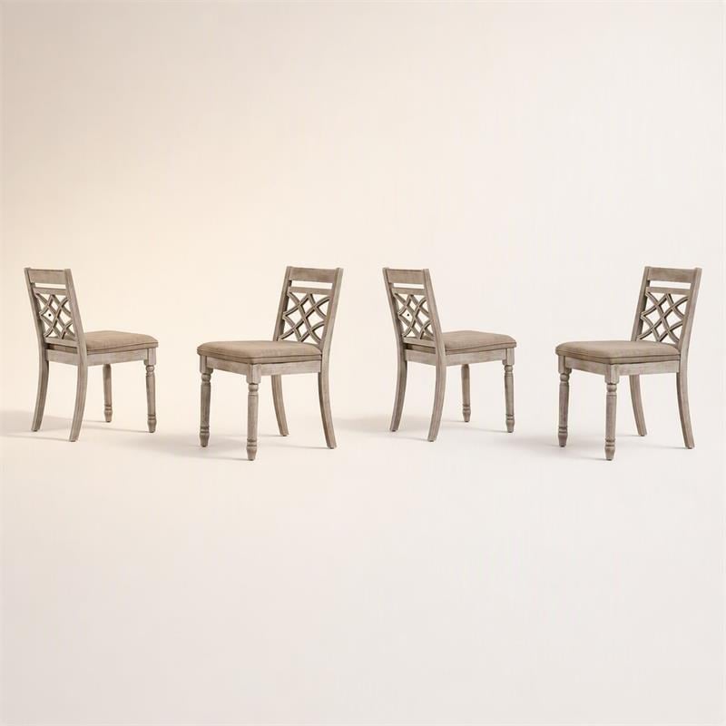 Pemberly Row Set of 4 Contemporary Off White Fabric Chairs with Cushion