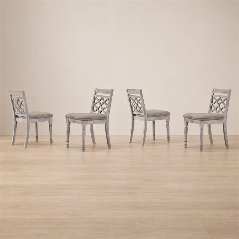 Pemberly Row Set of 4 Contemporary Off White Fabric Chairs with Cushion