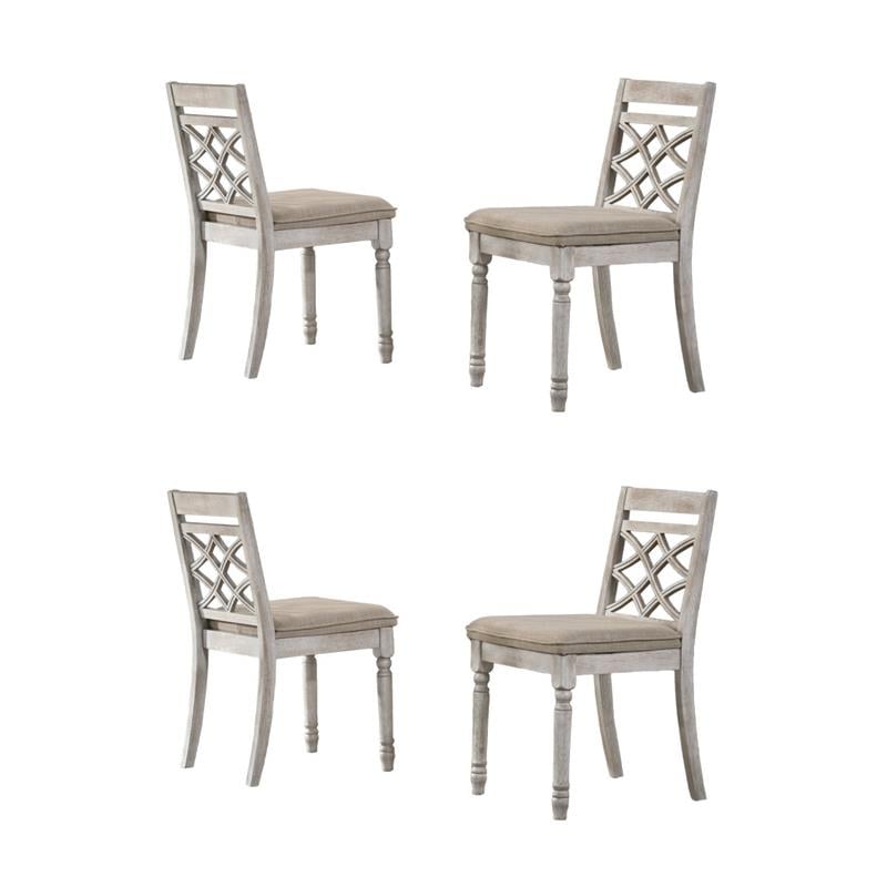 Pemberly Row Set of 4 Contemporary Off White Fabric Chairs with Cushion