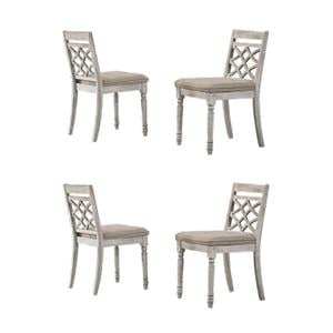 Pemberly Row Set of 4 Contemporary Off White Fabric Chairs with Cushion