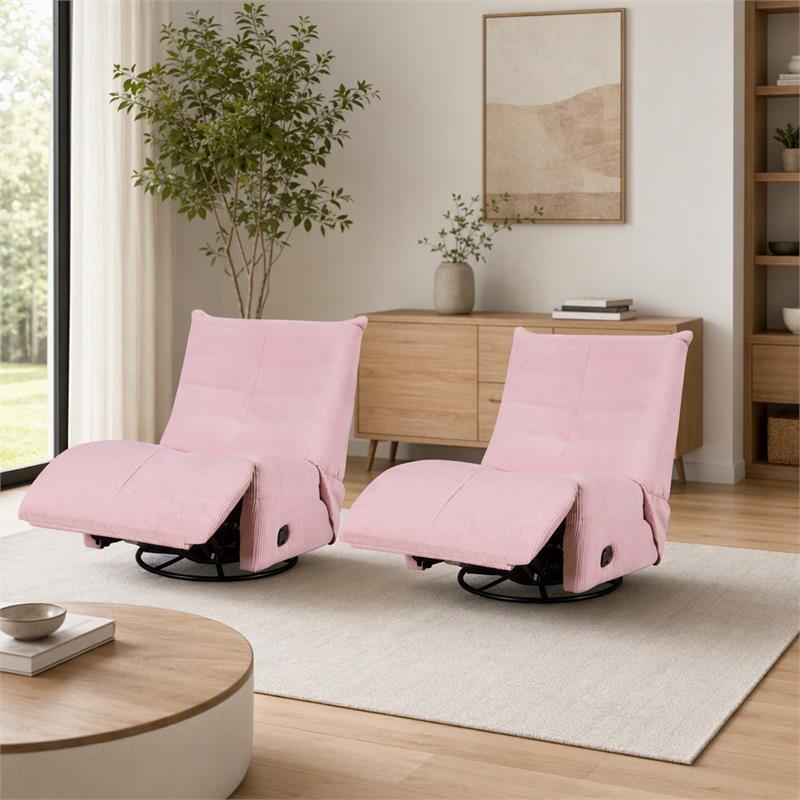 Pemberly Row Swivel Glider Recliners - Set of 2 in Pink Corduroy Fabric