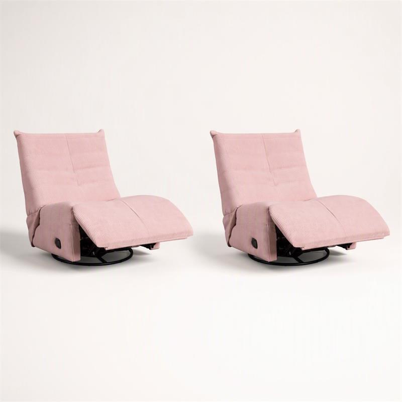 Pemberly Row Swivel Glider Recliners - Set of 2 in Pink Corduroy Fabric