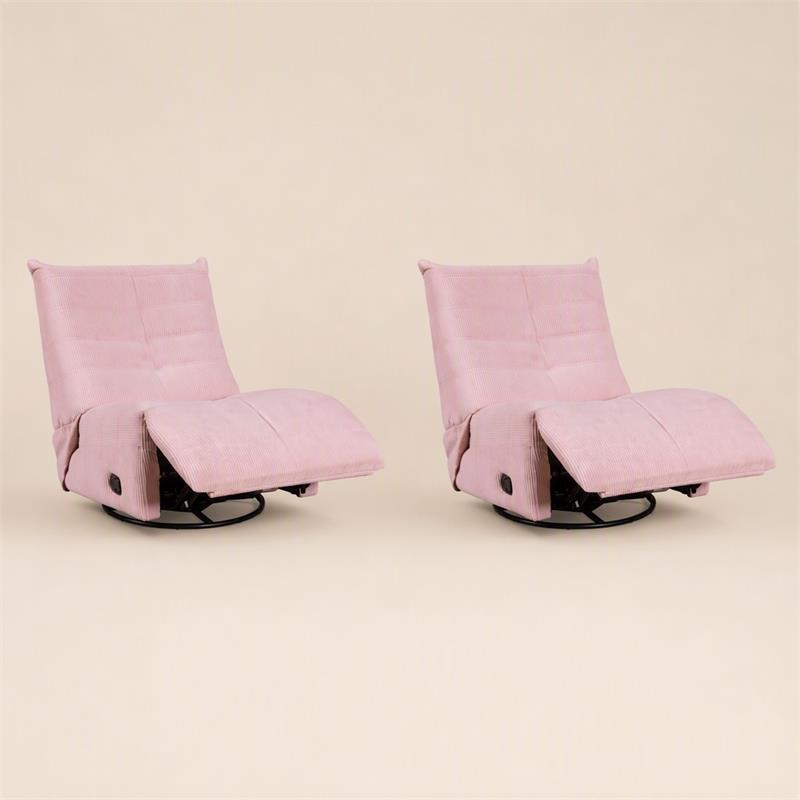 Pemberly Row Swivel Glider Recliners - Set of 2 in Pink Corduroy Fabric