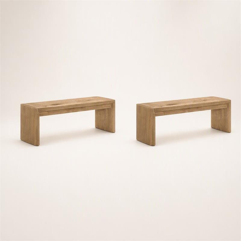 Pemberly Row Set of 2 Wooden Dining Benches in Oak Finish