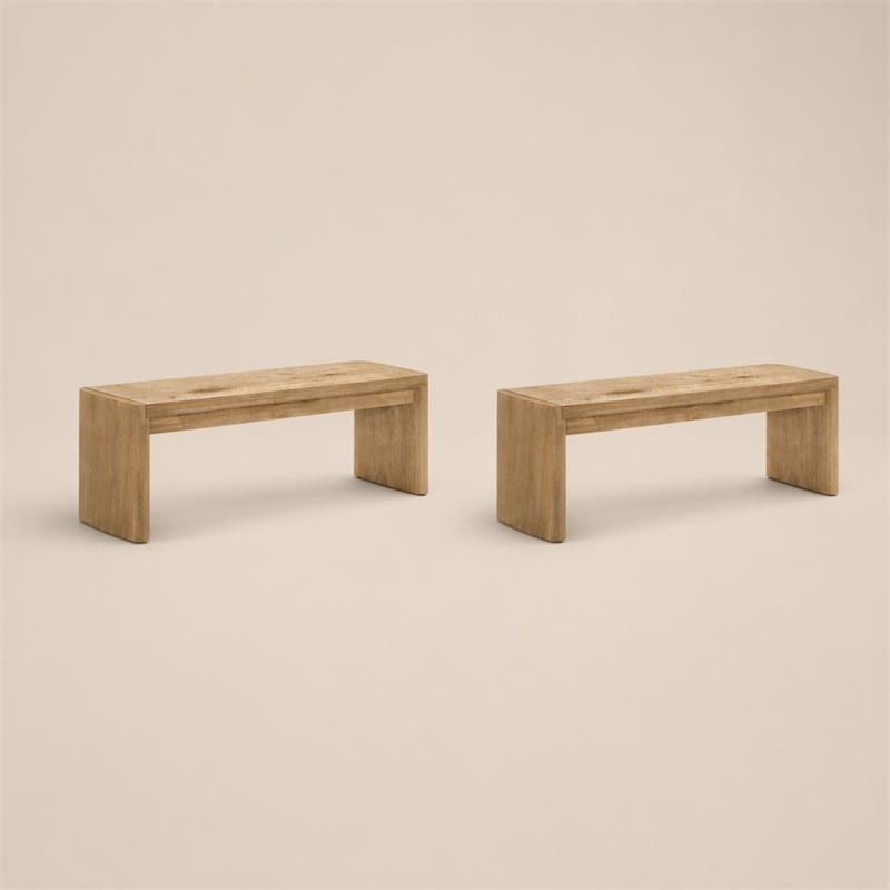 Pemberly Row Set of 2 Wooden Dining Benches in Oak Finish