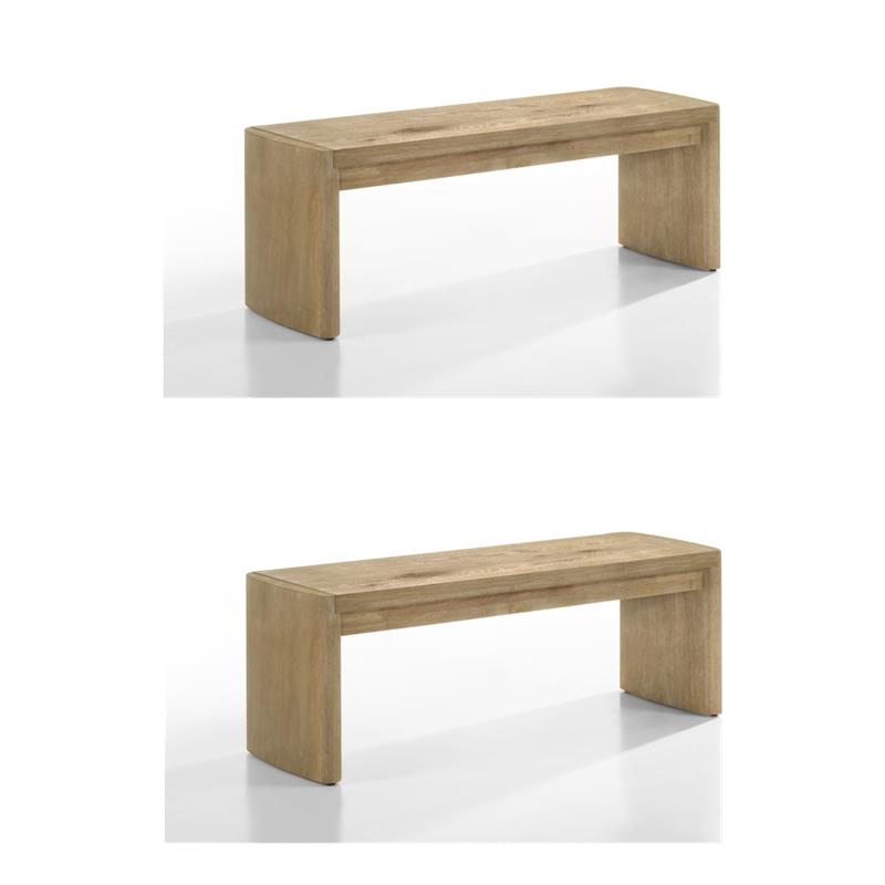 Pemberly Row Set of 2 Wooden Dining Benches in Oak Finish