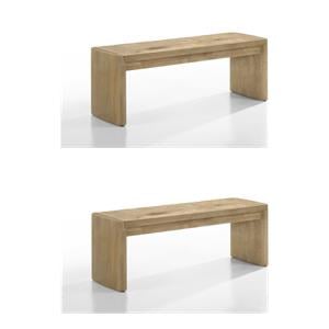 Pemberly Row Set of 2 Wooden Dining Benches in Oak Finish