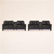 Pemberly Row 4-Piece Living Room Set with Sofa and Loveseat in Black PVC