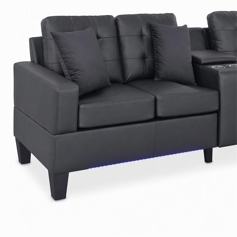 Pemberly Row 4-Piece Living Room Set with Sofa and Loveseat in Black PVC