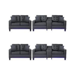 Pemberly Row 4-Piece Living Room Set with Sofa and Loveseat in Black PVC