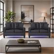 Pemberly Row Set of 2 Black PVC Fabric Loveseats with LED Lights