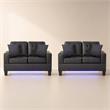 Pemberly Row Set of 2 Black PVC Fabric Loveseats with LED Lights
