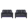 Pemberly Row Set of 2 Black PVC Fabric Loveseats with LED Lights