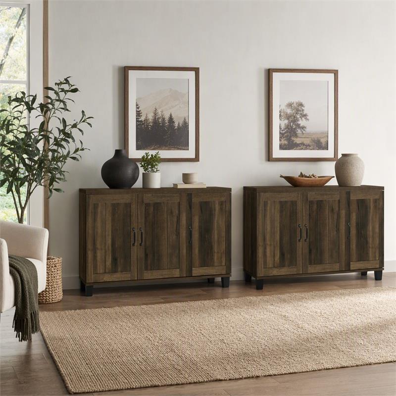 Pemberly Row 2-Piece 3-Door Shoe Cabinet Set in Dark Dusty Oak