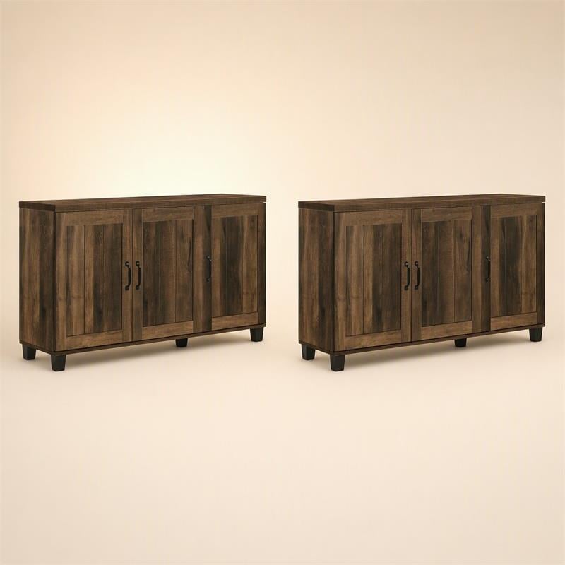 Pemberly Row 2-Piece 3-Door Shoe Cabinet Set in Dark Dusty Oak
