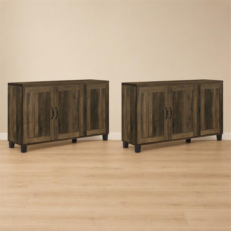 Pemberly Row 2-Piece 3-Door Shoe Cabinet Set in Dark Dusty Oak