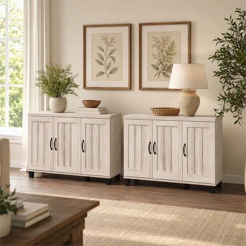 Pemberly Row Engineered Wood Dusty Gray Oak Shoe Cabinets - Set of 2
