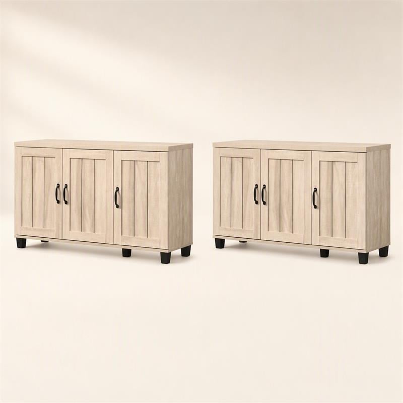 Pemberly Row Engineered Wood Dusty Gray Oak Shoe Cabinets - Set of 2