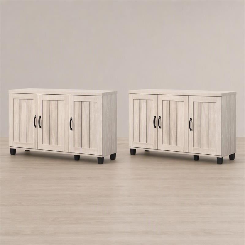 Pemberly Row Engineered Wood Dusty Gray Oak Shoe Cabinets - Set of 2