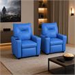 Pemberly Row Set of 2 Kids Recliner Chairs in Blue PVC Leather with Cupholder