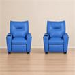 Pemberly Row Set of 2 Kids Recliner Chairs in Blue PVC Leather with Cupholder