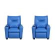 Pemberly Row Set of 2 Kids Recliner Chairs in Blue PVC Leather with Cupholder