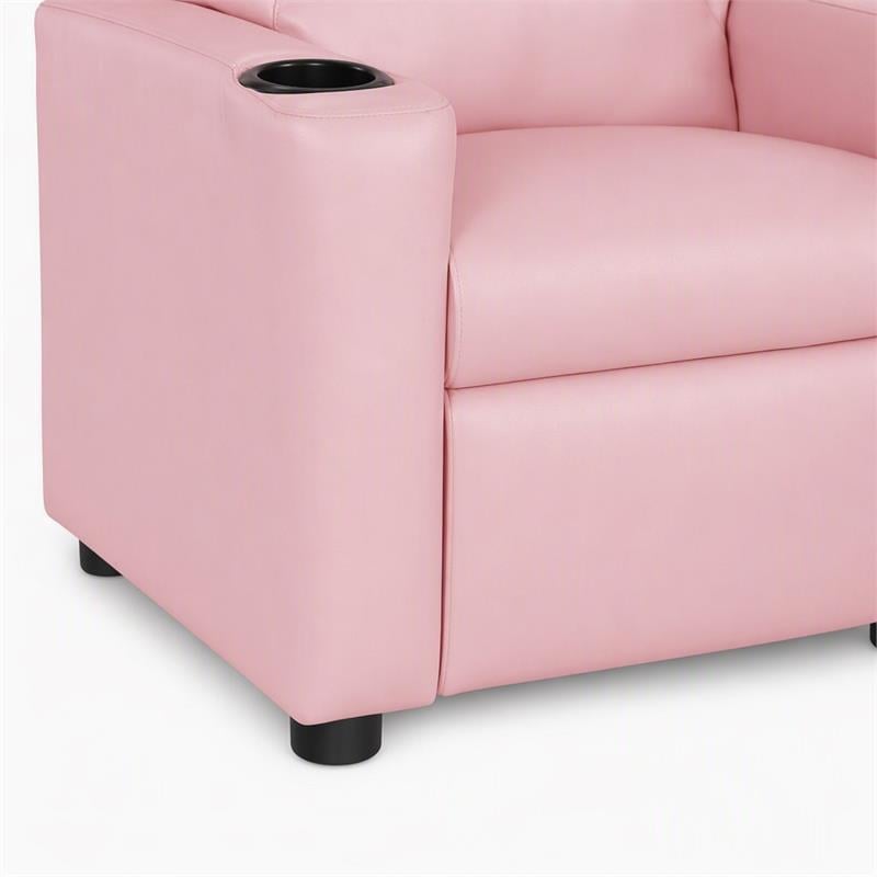 Pemberly Row Set of 2 Pink Recliner Chairs for Kids in PVC Upholstery