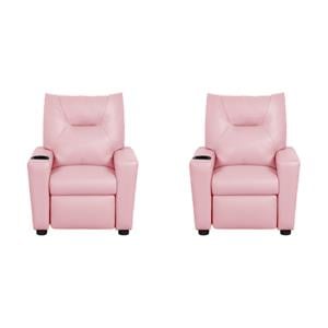 Pemberly Row Set of 2 Pink Recliner Chairs for Kids in PVC Upholstery