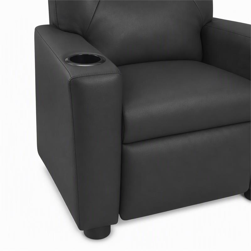 Pemberly Row Set of 2 Kids Recliner Chairs in Black PVC Leather