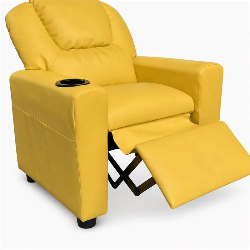 Pemberly Row Set of 2 Kids Recliner Chairs in Yellow Faux Leather