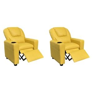 Pemberly Row Set of 2 Kids Recliner Chairs in Yellow Faux Leather
