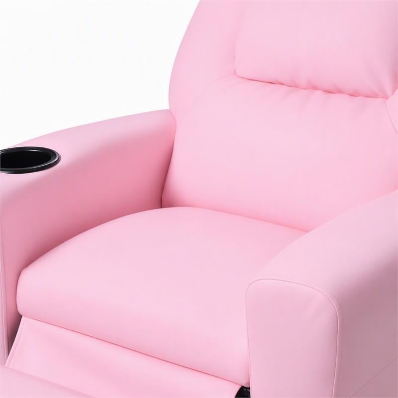Pemberly Row Kids Recliner Chairs (Set of 2) in Pink Faux Leather