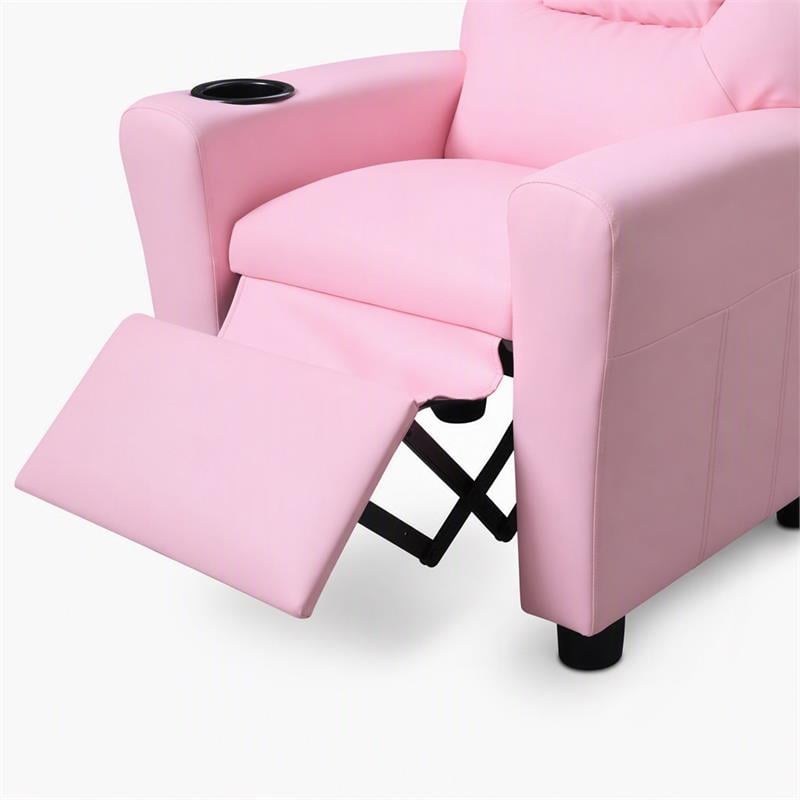 Pemberly Row Kids Recliner Chairs (Set of 2) in Pink Faux Leather