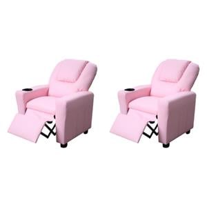 Pemberly Row Kids Recliner Chairs (Set of 2) in Pink Faux Leather